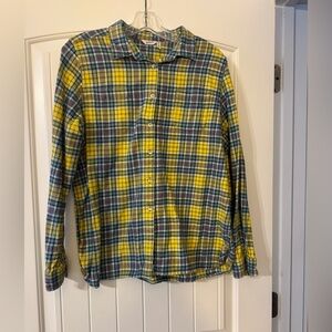 Woolrich Women's Yellow and Blue Plaid Flannel Shirt